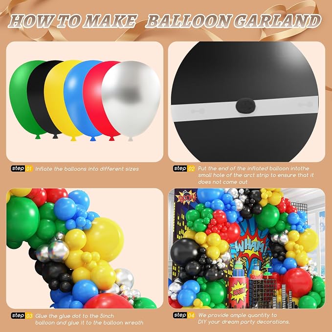 412Pcs Red Blue Yellow Green Black Balloon Arch Garland Kit, 18 12 10 5 Inch - Image 3