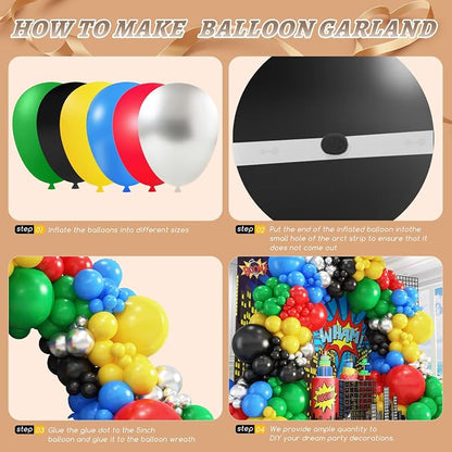 412Pcs Red Blue Yellow Green Black Balloon Arch Garland Kit, 18 12 10 5 Inch - Image 3