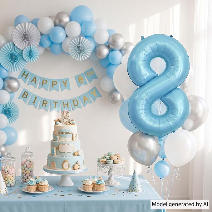 Pearlescent Blue Number 8 Balloon 40 Inch, Large Light Blue Mylar Foil Balloon - Image 3