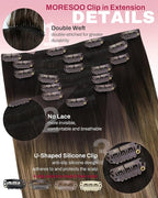 Moresoo Clip in Hair Extensions Real Human Hair Balayage Double Weft Clip in Extensions Human Hair Ombre Hair Extensions Clip ins Dark Brown to Golden Brown with Dark Ash Blonde 7pcs 120g 20inch