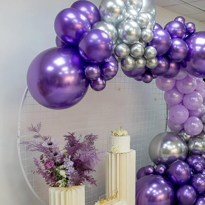 Purple Silver Balloon Garland 127 Pcs 18In 12In 10In 5In Latex Balloons Arch Kit - Image 3
