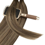 YoungSee Utip Hair Extensions Human Hair Highlight U Tip Hair Extensions Human Hair Brown with Blonde Ktip Hair Extension Real Hair Brown U-Tips Hair Extension 18In 1G/S 50G
