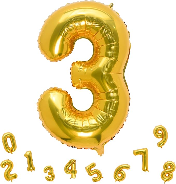 32 Inch Gold Number 3 Balloons Foil Ballon Digital Birthday Party Decoration by MEIDUOCO
