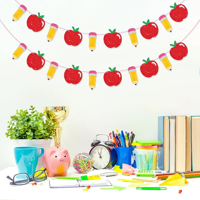 School Banner Garland For Back To School Decorations, Glitter Apple Pencil - Image 6
