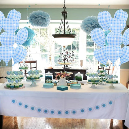TONIFUL 15 Pcs Blue Gingham Heart Balloons 18 Inch Heart Shape Foil Balloon | - Image 6