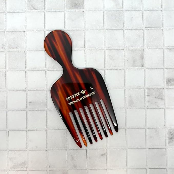 #2 Handmade Wide Tooth Hair Pick - Tortoise Havana Acetate Thick Coarse Curly Textured Hair Detangling Parting Grooming Teasing Styling - Wet & Dry Use for Women, Men & Kids