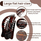 Women Flat Hair Clips,4-Pack French Large Matte Non-Slip Claw Hair Clips for Thick or Thin Hair (Red leopard print,Yellow leopard print,Black,Matte Dark Brown)