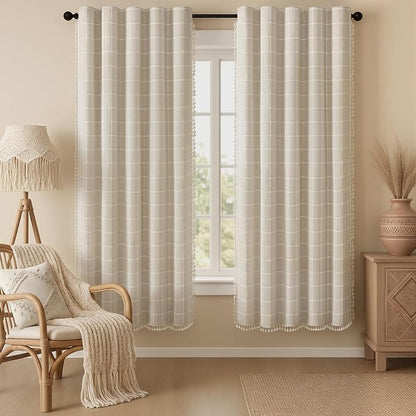 Boho Blackout Plaid Curtains 72 Inch Drapes Linen Blend 2 Panels | Vintage by Unknown