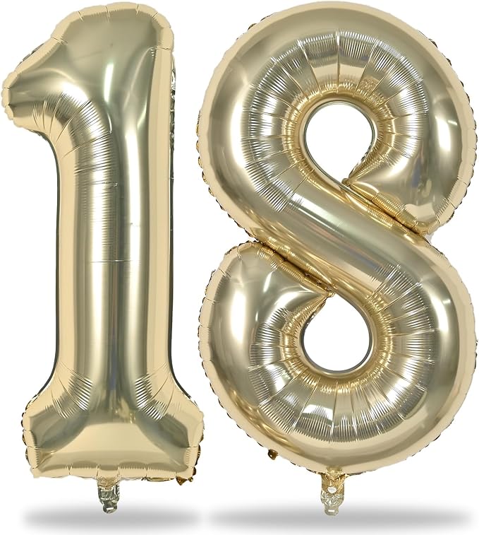 Light Gold Number 18 Birthday Balloons, 40 Inch Large Champagne Gold Foil by Lingqiang