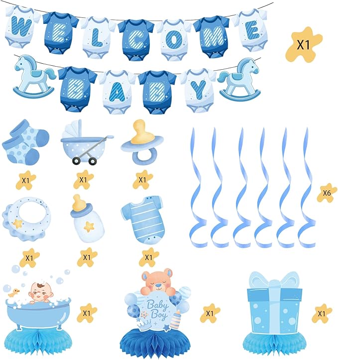 Baby Shower Decorations for Boy- Baby Shower Banner Blue Paper Welcome Baby - Image 3