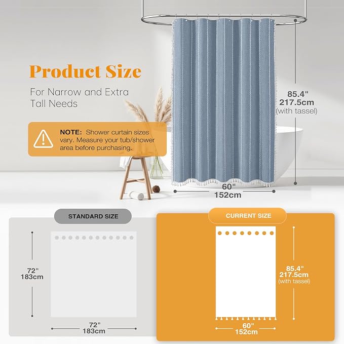 60 x 84 Boho Farmhouse Linen Heavy Duty Cloth Shower Curtain Set, 330GSM Linen - Image 3