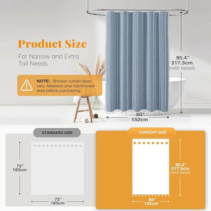 60 x 84 Boho Farmhouse Linen Heavy Duty Cloth Shower Curtain Set, 330GSM Linen - Image 3