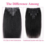 Seamless Kinky Straight Clip In Hair Extensions Invisible PU Weft Kinky Straight Clip Ins Human Hair Extensions 8pcs with 18Clips Per Set 120g(22inch,Natural Black)