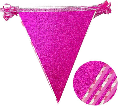 Hot Pink Buffalo Plaid Party Decorations Pennant Banner Flag Hot Pink Glitter - Image 3