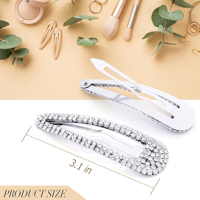 Hair Clips, 2Pcs 3.1Inch Rhinestone, Silver, Hair Accessories, Hair Barrettes for Women Girls Bridal, Wedding, Party, Prom