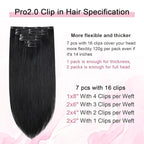 Pro2.0 Remy Clip in Extensions Real Human Hair Color #1 Jet Black Remy Clip in Hair Extensions Real Human Hair 18inch 120g Thick 7pcs Seamless Double Weft for Women（#1-18inch）