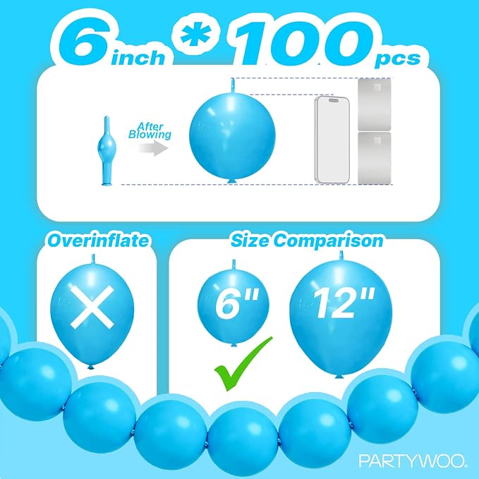 PartyWoo Light Blue Linking Balloons 100pcs 6 Inch Blue Link Balloons | - Image 4