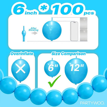 PartyWoo Light Blue Linking Balloons 100pcs 6 Inch Blue Link Balloons | - Image 4