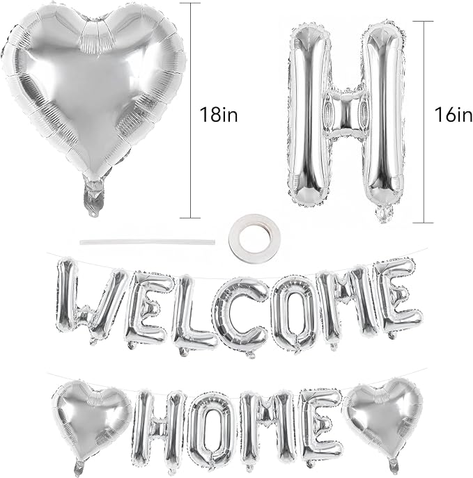 TONIFUL Silver Welcome Home Balloon Set – 16 Inch Mylar Foil Letter Balloons - Image 2