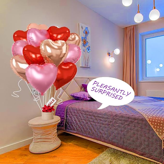 Rose Gold & Red Heart Balloons，18 Inch Light Pink Foil Love Heart Shaped - Image 2