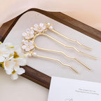 Pearl Flower Hair Clips, U-Shaped Crystal Flower Rhinestone Hair Pins, Gold Alloy Floral Hairpins Hairclips Accessories for Bride Weddings Party Holiday