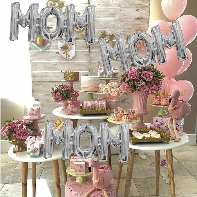 Silvery Mom Balloons Letter Balloon Mother's Day Balloons Conjoined Mom Foil - Image 3