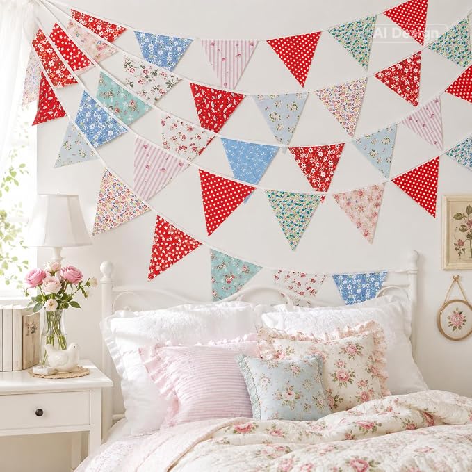 G2PLUS 39Ft Triangle Bunting Banner, Reusable Red White Blue Fabric Triangle - Image 6