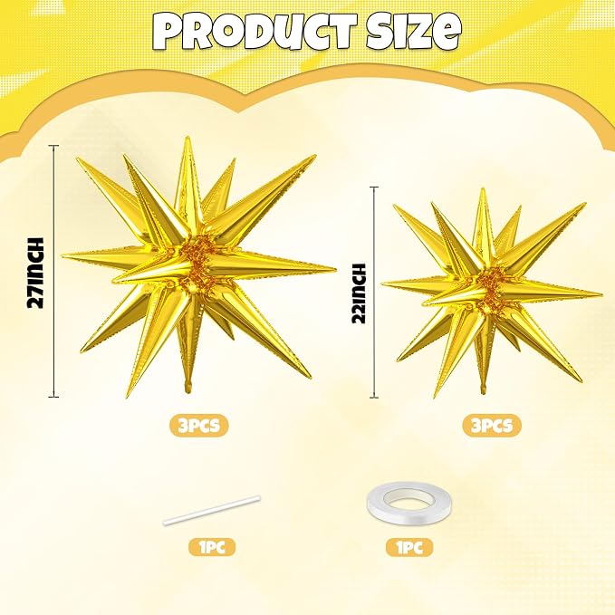 Gold Star Balloons, 22/27 Inch Gold Star Foil Balloons, Aluminum Foil Balloon - Image 2