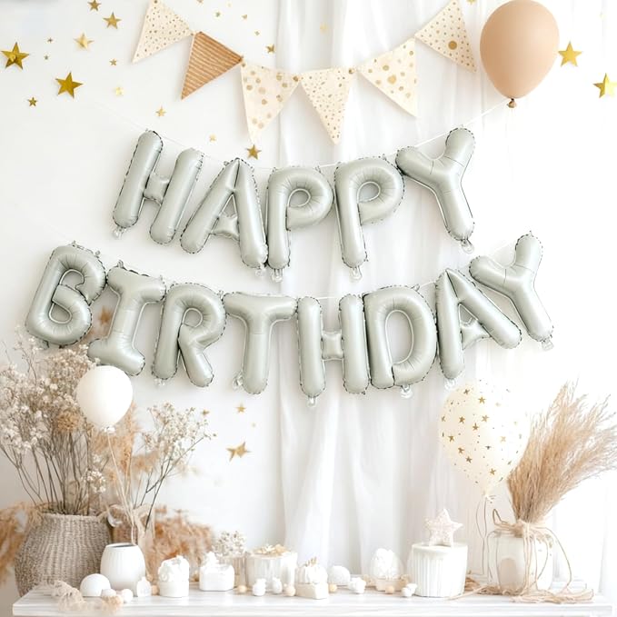 Beige Happy Birthday Balloon Banner 16 Inch - Image 7