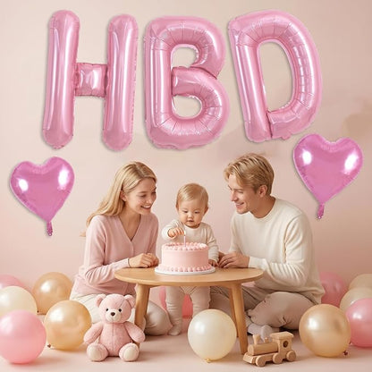 TONIFUL Light Pink Big HBD Letter Happy Birthday Balloons Banner 40 Inch Pastel - Image 4
