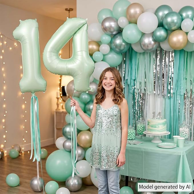 Olive Green Number 14 Balloon 40 Inch, Leafy Prop - Image 2
