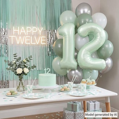 Olive Green Number 12 Balloon 40 Inch, Floral Backdrop - Image 7