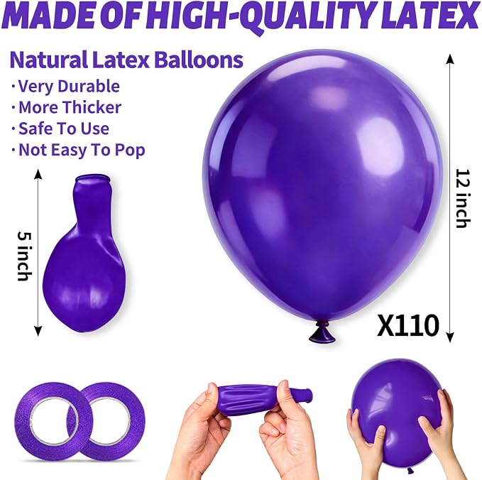 110pcs Purple Balloons 12 inch - Image 3