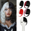 Clip in Bangs, Synthetic French Bangs Hair Clip, Fake Bangs Fringe with Temples Hairpieces for Women Natural Curved Hair Extensions for Daily Wear Black mix White