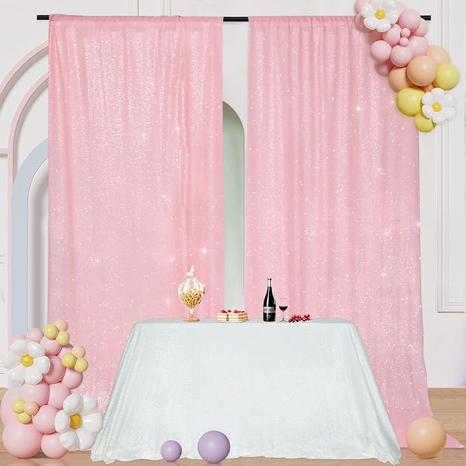 PartyDelight Pink Sequin Backdrop Curtains 5x10ft 2 Sparkly Panels | 4 Inch Rod - Image 5