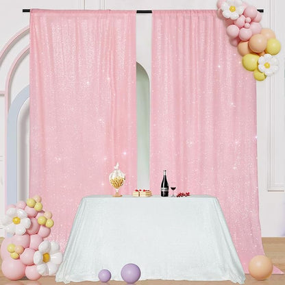 PartyDelight Pink Sequin Backdrop Curtains 5x10ft 2 Sparkly Panels | 4 Inch Rod - Image 5