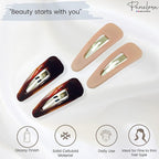 Parcelona French Mini Set of 4 Small Celluloid Acetate Snap Hair Clips No Slip Fashion Durable Styling Women Hair Accessories Girls Snap Hair Barrette, Made in France (Blush Pink-Shell Brown)