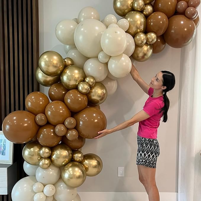 HILAVO Brown and Gold Balloons 12 Inch Double Stuffed Dark Coffee Tan Cream - Image 5