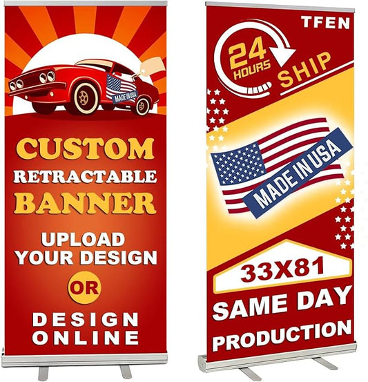 Custom Retractable Banner with Aluminum Silver Stand – Ready in 1 Day, by TFEN