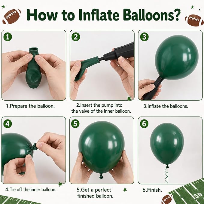 60PC Football Balloons Set, 12Inch Dark Green Black Retro Ivory White Latex - Image 7