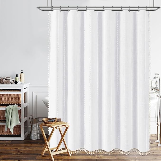 72 x 90 Boho Famrhouse Linen Heavy Duty Cloth Shower Curtain, 330GSM Linen Blend - Image 7