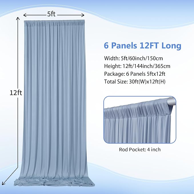 30ft×12ft Wrinkle Free Dusty Blue Backdrop Curtain - Image 3