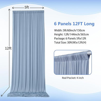 30ft×12ft Wrinkle Free Dusty Blue Backdrop Curtain - Image 3