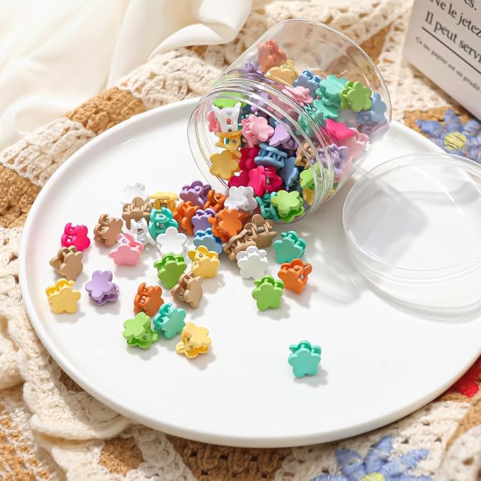 Mini Flower Hair Clips, Baby Hair Clips Mini Claw Clips Cute Jaw Clips Hair Pins Hair Barrettes Toddler Hair Accessories for Women Girls Kids Teens 100Pcs Colorful