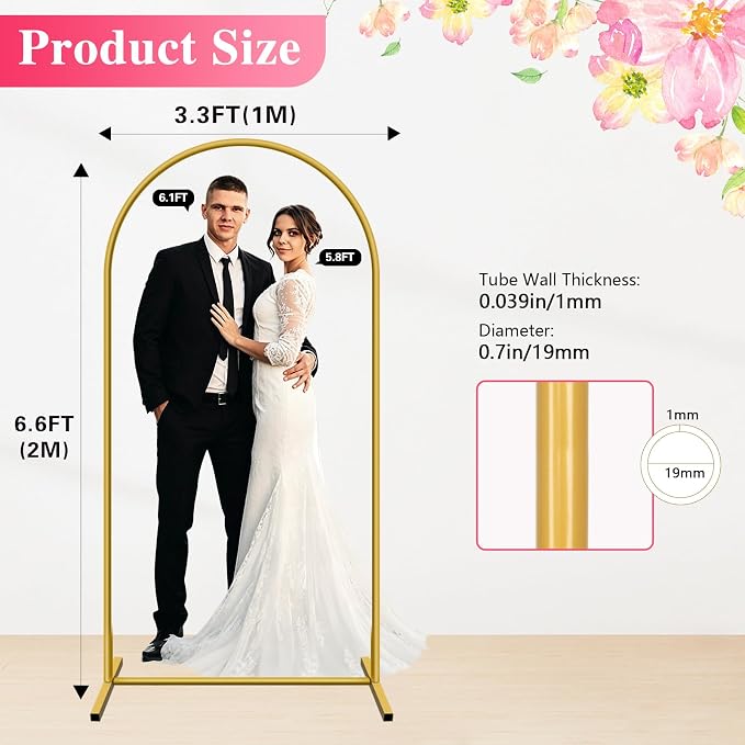 6.6 FT Metal Arch Backdrop Stand, Party Balloon Arch Stand | Dustproof caps - Image 2