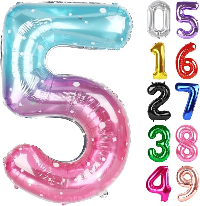 Starry Sky Number 5 Balloon 40 Inch, 5th Birthday Decorations Men Women | Foil by IWERP