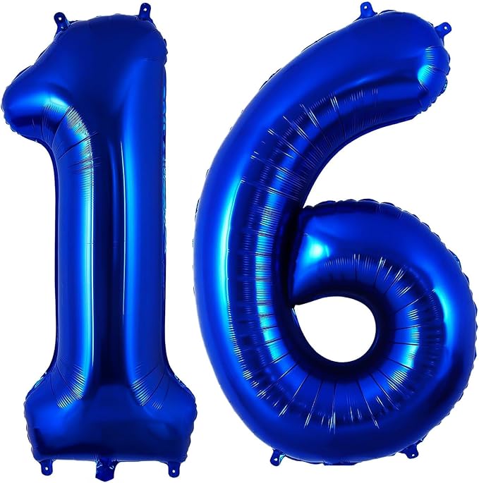 Navy Blue 16 Balloon Number, 40 Inch Number 16 Balloon Big Dark Blue Foil Mylar by BBPOOL