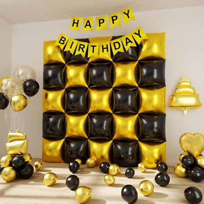 Metallic Glod and Black Square Foil Balloons Wall Tunnel Backdrop Double Sided - Image 7