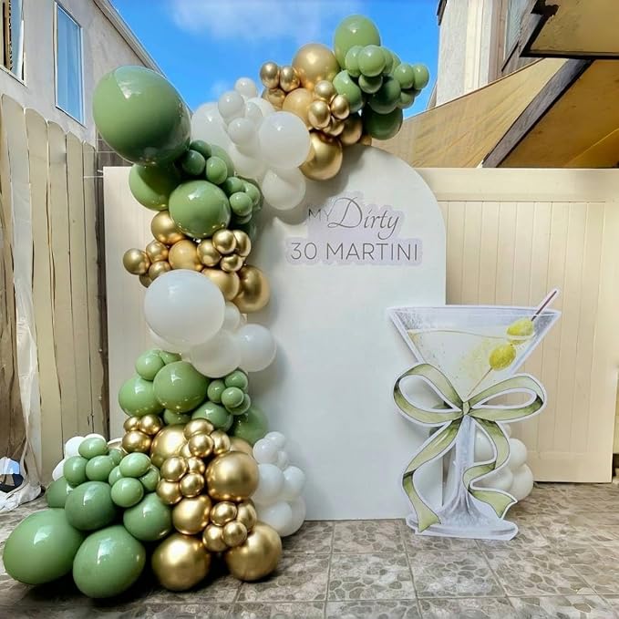 Dusty Sage Green and Gold Balloons, 12 Inch Retro Olive Green White Gold Latex - Image 4