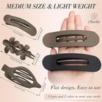 Obeoby 6 Pcs Flat Hair Clips for Women, 3 Types French Flat Claw Clips Hair Accessories Large Medium Barrettes Flowers Duckbill Stocking Stuffers Christmas Gifts (Coffee, Black)